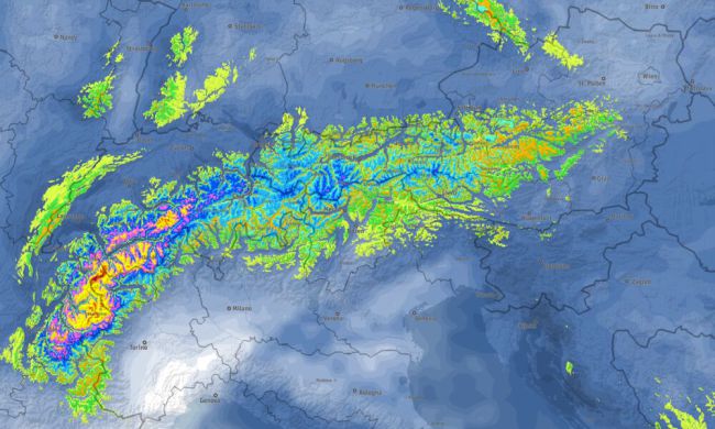 Het gaat sneeuwval in de Alpen.